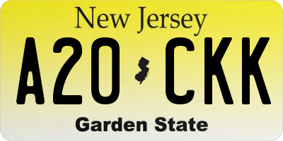 NJ license plate A20CKK
