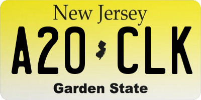 NJ license plate A20CLK