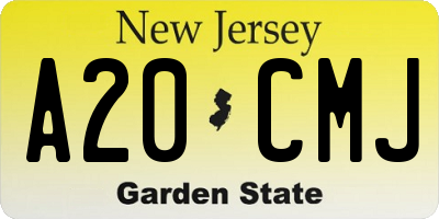 NJ license plate A20CMJ
