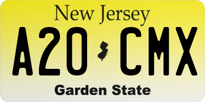 NJ license plate A20CMX