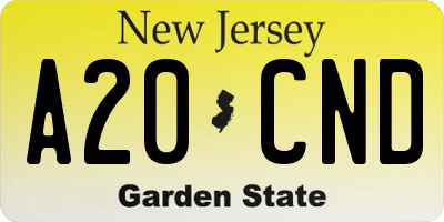 NJ license plate A20CND