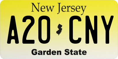 NJ license plate A20CNY