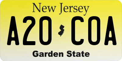 NJ license plate A20COA