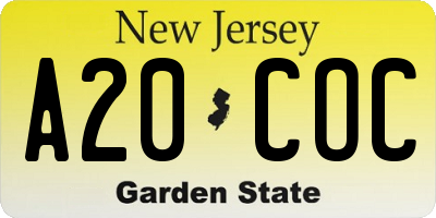 NJ license plate A20COC
