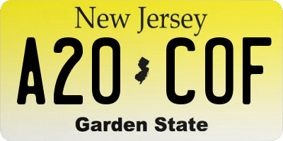 NJ license plate A20COF