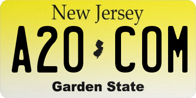 NJ license plate A20COM