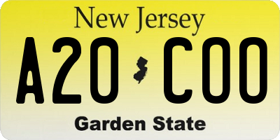 NJ license plate A20COO