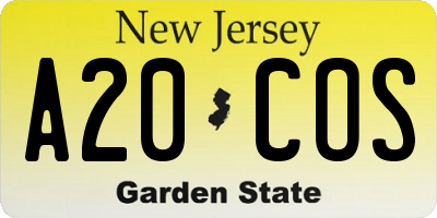 NJ license plate A20COS