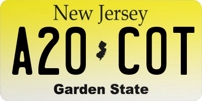 NJ license plate A20COT