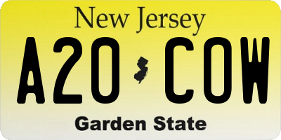 NJ license plate A20COW
