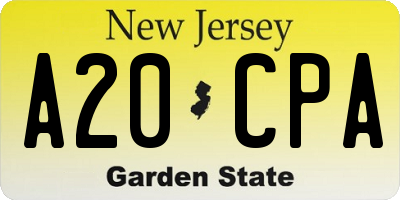 NJ license plate A20CPA