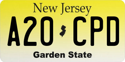 NJ license plate A20CPD
