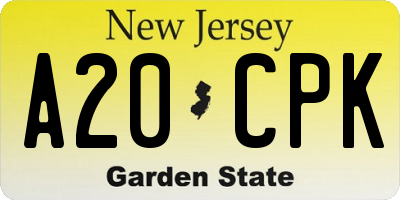 NJ license plate A20CPK