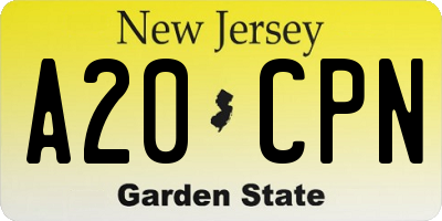 NJ license plate A20CPN