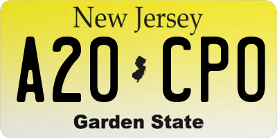 NJ license plate A20CPO