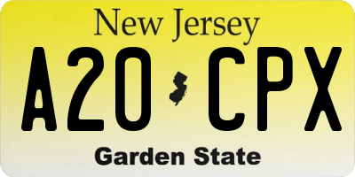 NJ license plate A20CPX