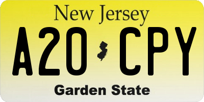 NJ license plate A20CPY
