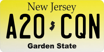 NJ license plate A20CQN