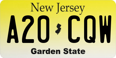 NJ license plate A20CQW