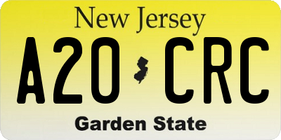 NJ license plate A20CRC