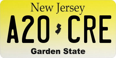 NJ license plate A20CRE