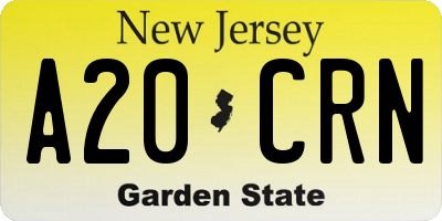 NJ license plate A20CRN