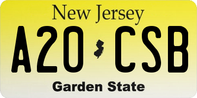 NJ license plate A20CSB