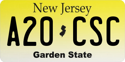 NJ license plate A20CSC