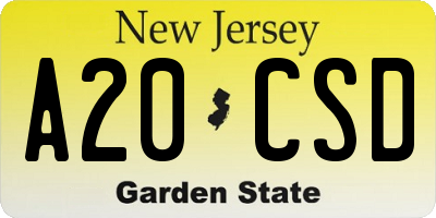 NJ license plate A20CSD