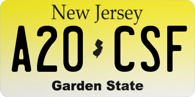 NJ license plate A20CSF