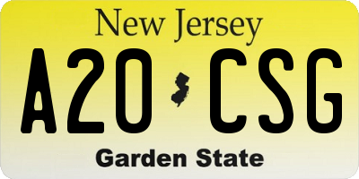 NJ license plate A20CSG