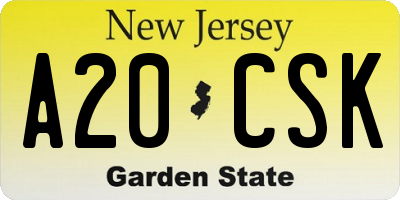 NJ license plate A20CSK