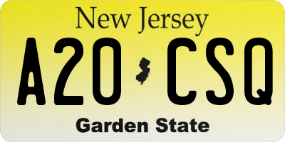 NJ license plate A20CSQ