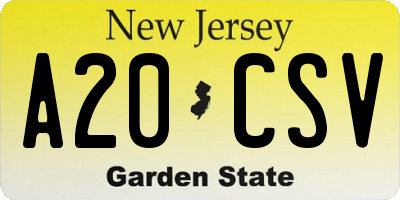 NJ license plate A20CSV