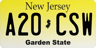 NJ license plate A20CSW