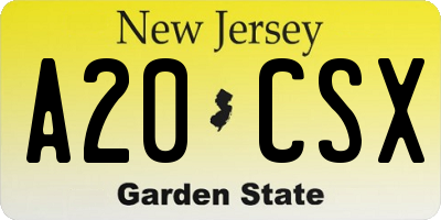 NJ license plate A20CSX