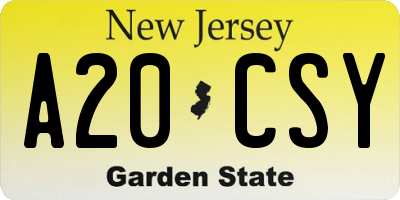 NJ license plate A20CSY