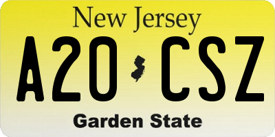NJ license plate A20CSZ