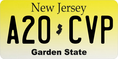 NJ license plate A20CVP