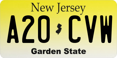 NJ license plate A20CVW