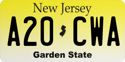 NJ license plate A20CWA