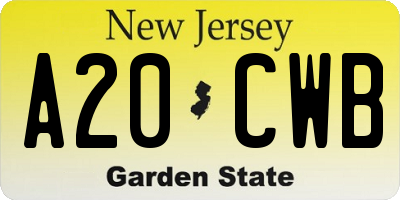 NJ license plate A20CWB