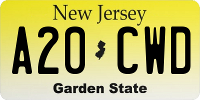 NJ license plate A20CWD