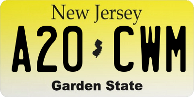 NJ license plate A20CWM