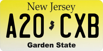 NJ license plate A20CXB
