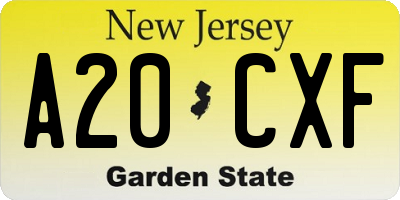 NJ license plate A20CXF