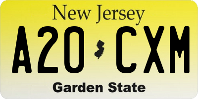 NJ license plate A20CXM