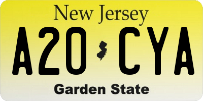 NJ license plate A20CYA