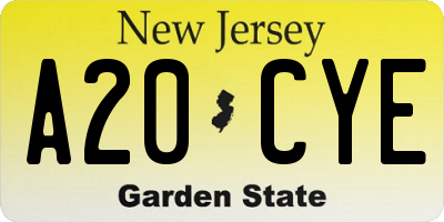 NJ license plate A20CYE