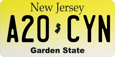 NJ license plate A20CYN